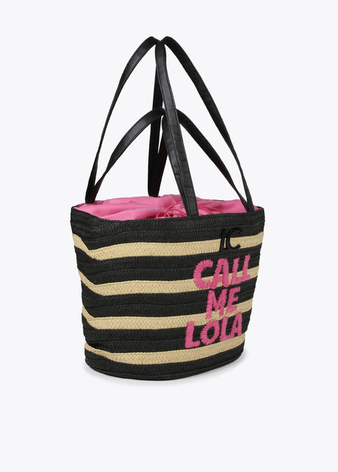 Capazo a rayas "Call me Lola" NEGRO - ROSA