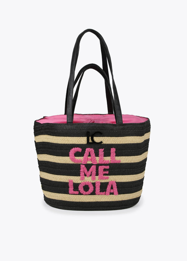 Capazo a rayas "Call me Lola" NEGRO - ROSA