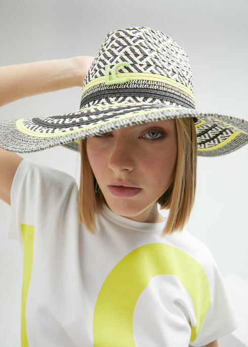 Sombrero floppy efecto rafia multicolor VERDE - NEGRO