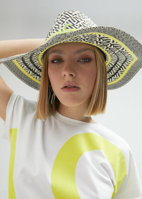 Sombrero floppy efecto rafia multicolor VERDE - NEGRO