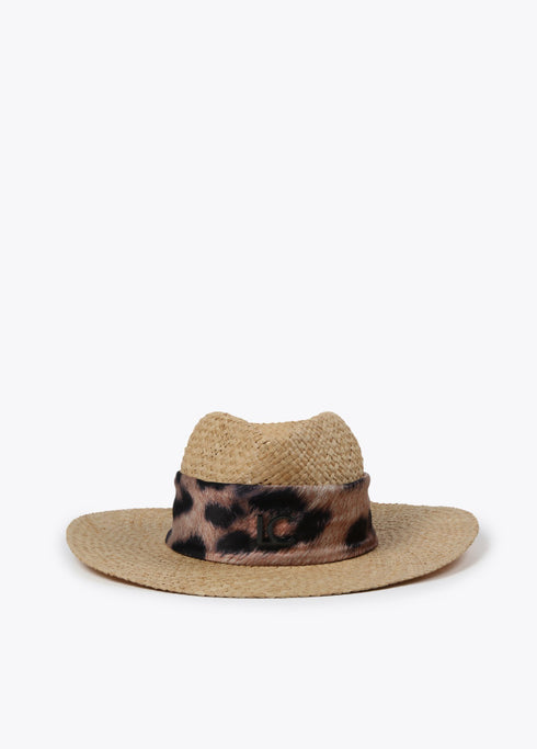 Sombrero fedora ala ancha con adorno pañuelo BEIGE