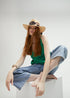 Sombrero fedora ala ancha con adorno pañuelo BEIGE
