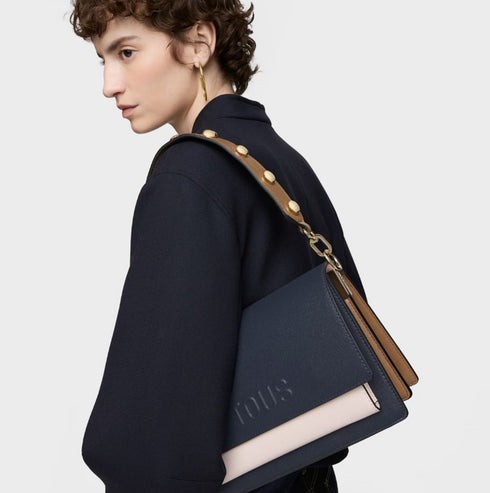 BANDOLERA TOUS M. AUDREE SAFFIANO AZUL M-ROSA CL