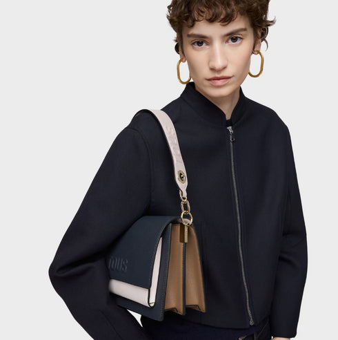 BANDOLERA TOUS M. AUDREE SAFFIANO AZUL M-ROSA CL