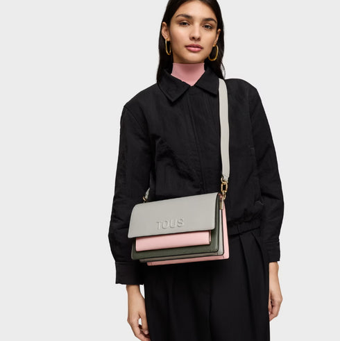 BANDOLERA TOUS M. AUDREE SAFFIANO GRIS ROSA