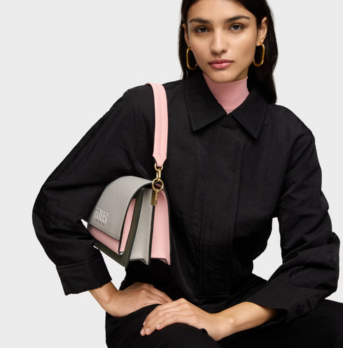 BANDOLERA TOUS M. AUDREE SAFFIANO GRIS ROSA