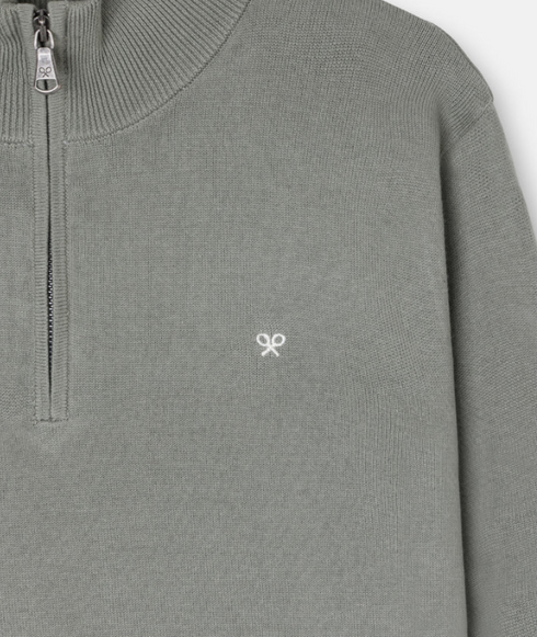Silbon Jersey Liso Media Cremallera Verde Gris