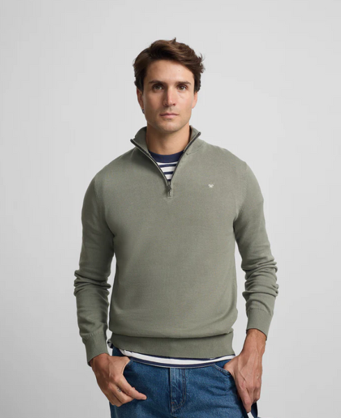Silbon Jersey Liso Media Cremallera Verde Gris