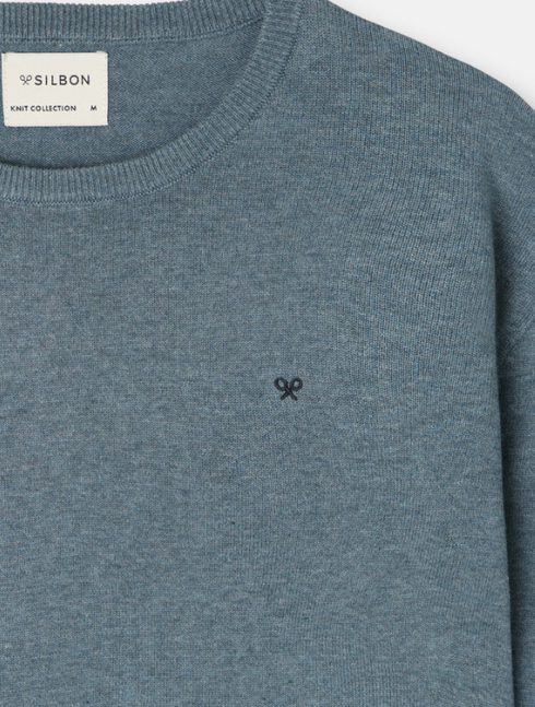 Silbon Jersey Liso Cuello Caja Azul Petroleo
