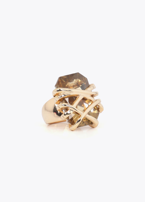 Anillo Maxi Cristal con Detalle Metálico