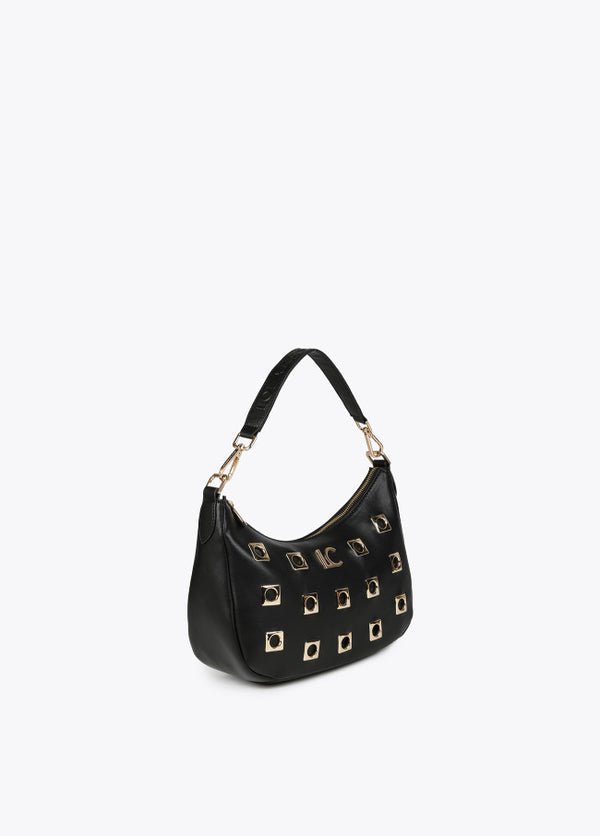 Bolso de hombro Lola Casademunt estilo hobo con jales metálicos cuadrados NEGRO