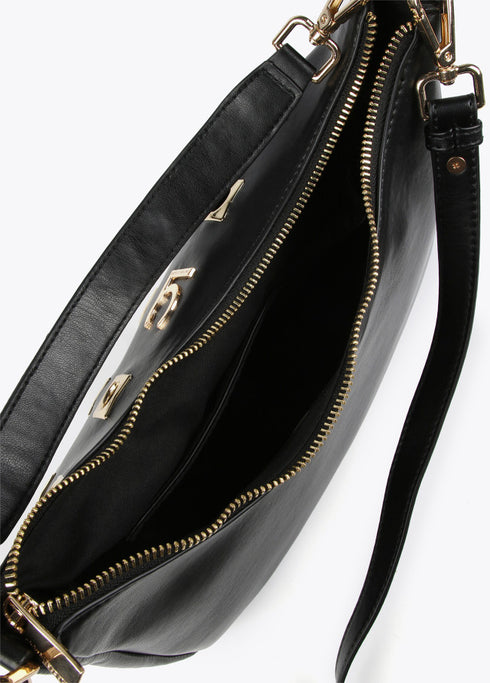 Bolso de hombro Lola Casademunt estilo hobo con jales metálicos cuadrados NEGRO