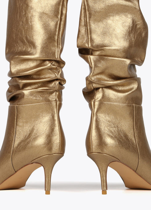 Bota tacón caña fruncida DORADO