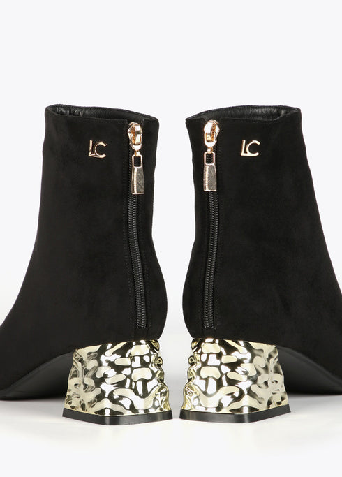 Botín LC efecto terciopelo tacón dorado