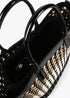 Cesto LOLA CASADEMUNT material trenzado de charol en tres tonos NEGRO- CRUDO