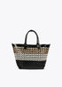Cesto LOLA CASADEMUNT material trenzado de charol en tres tonos NEGRO- CRUDO