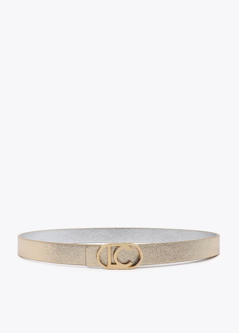 Cinturón Fino Reversible Hebilla Logo Ovalado
