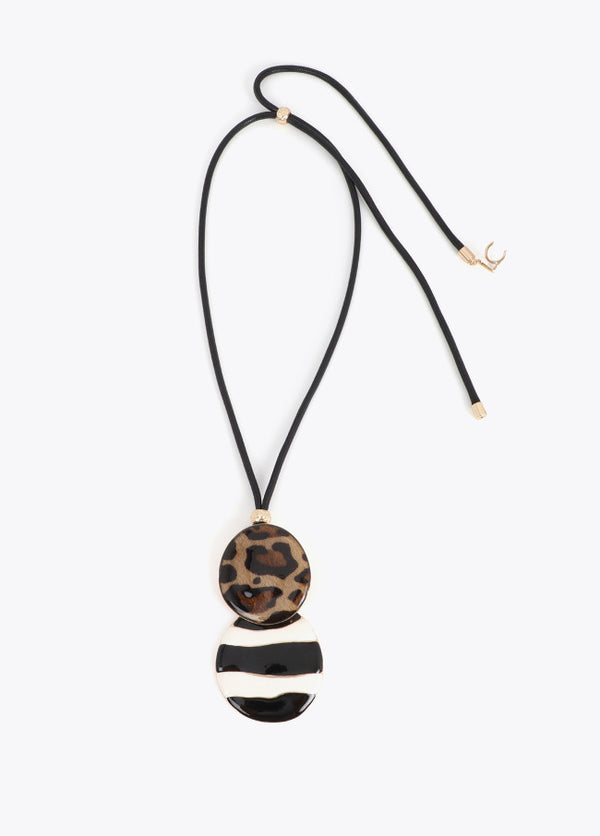 Collar Largo con Pendant Combinado Animal Print y Rayas