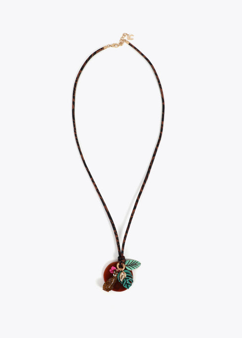 Collar Largo Cordón de Animal Print y Charms Tropicales