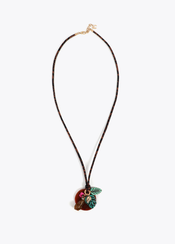 Collar Largo Cordón de Animal Print y Charms Tropicales