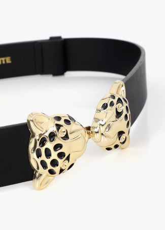 Cinturón Ajustable Doble Hebilla Leopardo Negro-Metal Lola Casademunt