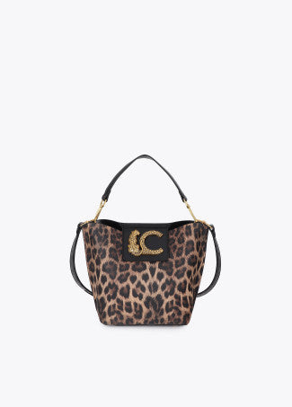 Bandolera con Cierre Solapa y Logo Leopardo Marron-Negro LF2604083
