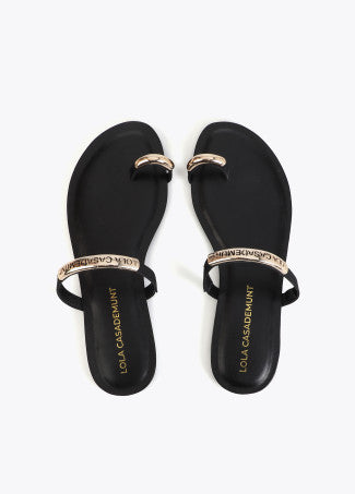 Zapato Plano en Tejido Tipo Grosgrain con Pieza Logotipada Negro Lola Casademunt LS2605056