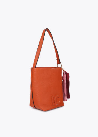 Bandolera Efecto Piel con Pompones a Contraste Naranja Lola Casademunt