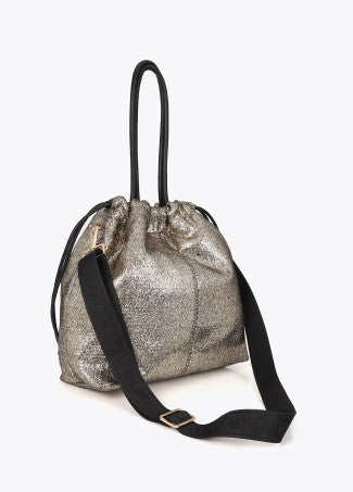 Shopper Tejido Fantasía Combinado con Efecto Piel Dorado Lola Casademunt