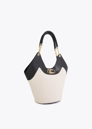 Shopper Desestructurado Efecto Piel y Canvas Bicolor Crudo-Negro Lola Casademunt LS2604035
