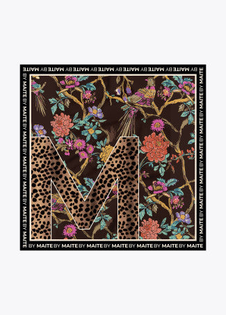 Pañuelo M y Estampado Floral 90x90cm Negro-Naranja Lola Casademunt