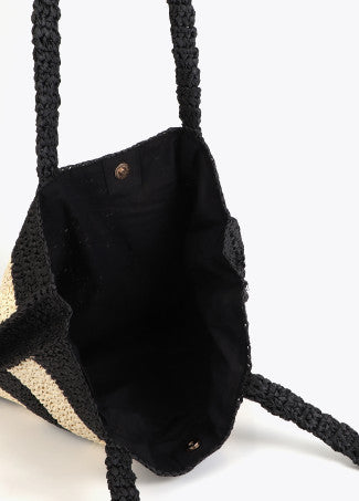 Bolso Efecto Rafia a Rayas con Bordado en 3d Negro-Crudo Lola Casademunt LS2604094