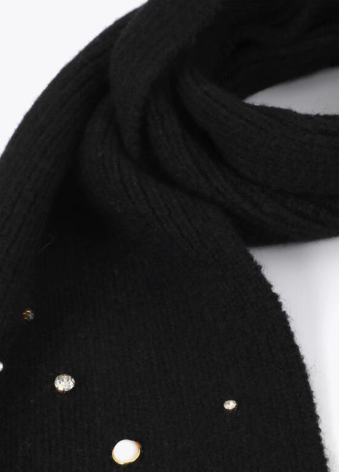 Bufanda LC Tipo Punto con Perlas y Cristales Negro LF2607027