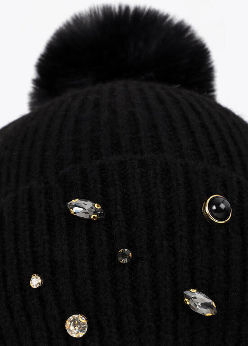 Gorro Tipo Punto con Perlas y Cristales Negro LF2607026