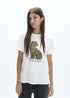 Camiseta Cuello Caja Aberturas Laterales y Posicionado Leopardo Lentejuelas Blanco Lola Casademunt
