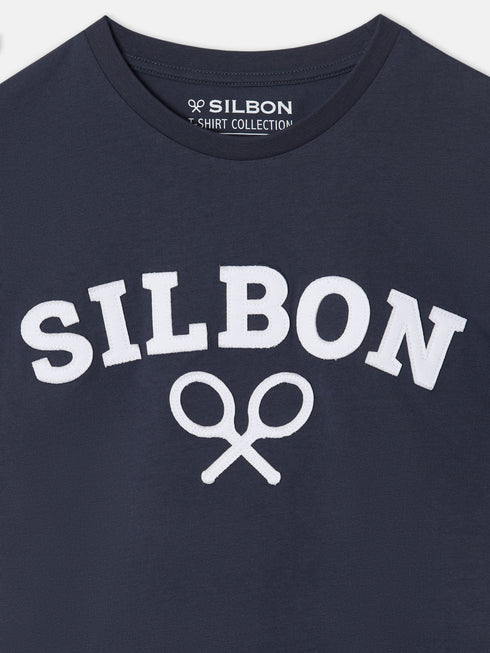 Silbon Camiseta Raquetas Lettering Azul Marino