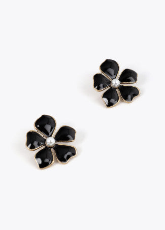 Pendiente Botón Flor Lacada Negro-Metal Lola Casademunt