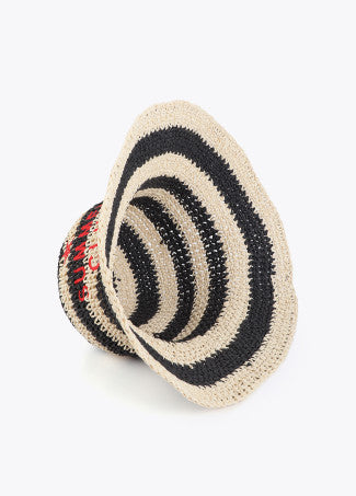 Sombrero en Efecto Rafia Rallada con Bordado Crudo-Negro Lola Casademunt LS2607024