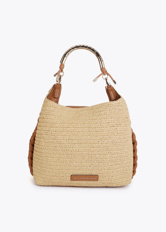 Shopper Combinado Efecto Rafia Asa Troquelada Logo Crudo Lola Casademunt LS2604056