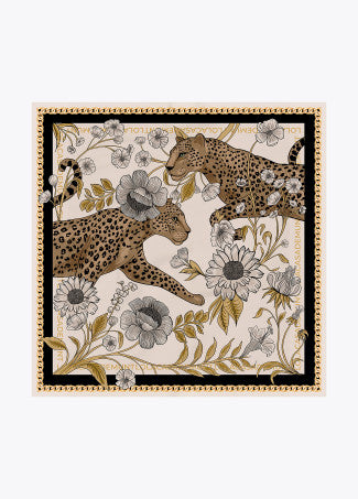 Pañuelo Tigres y Flores 90x90cm Crudo-Negro Lola Casademunt