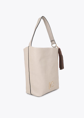 Shopper Efecto Piel con Pompones a Contraste Crudo Lola Casademunt