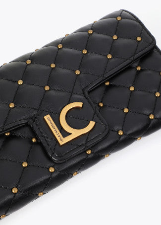 Billetero Efecto Piel Acolchada con Mini Tachas Negro LF2612004