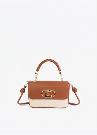 Bandolera con Solapa Efecto Piel Bicolor Crudo-Marron Lola Casademunt LS2604037