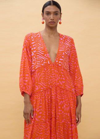 Vestido Largo Manga Larga Estampado Manchas Rosa-Naranja Lola Casademunt LS2616079