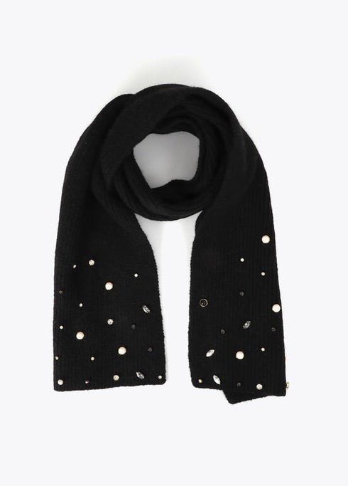 Bufanda LC Tipo Punto con Perlas y Cristales Negro LF2607027