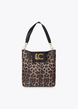Shopper con Detalle de Cadena y Logo Leopardo Efecto Piel Marron-Negro LF2604085