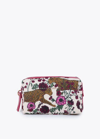 Neceser Nylon Estampado Tigres y Flores Crudo-Rosa LF2612010