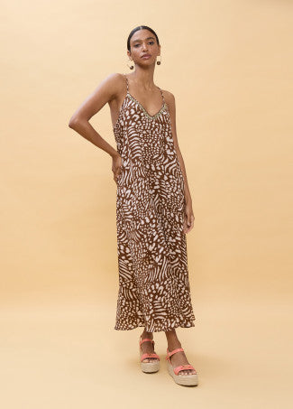 Vestido Largo Tirantes Estampado Manchas Marron-Crudo Lola Casademunt LS2616019