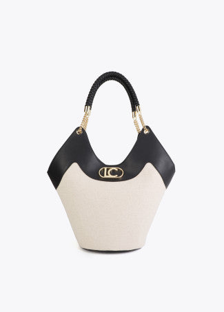 Shopper Desestructurado Efecto Piel y Canvas Bicolor Crudo-Negro Lola Casademunt LS2604035