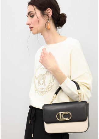 Bandolera con Solapa Efecto Piel Bicolor Crudo-Negro Lola Casademunt LS2604037